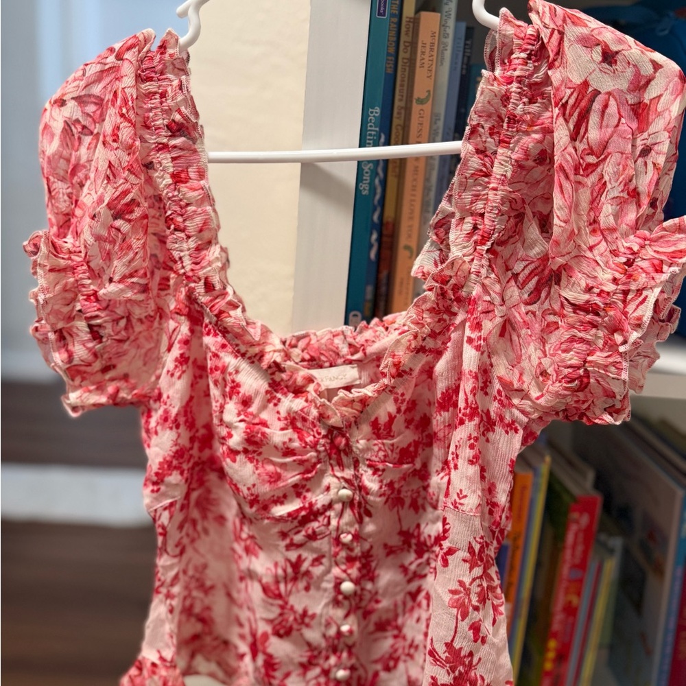 Floral Pink Ruffled Women's Top